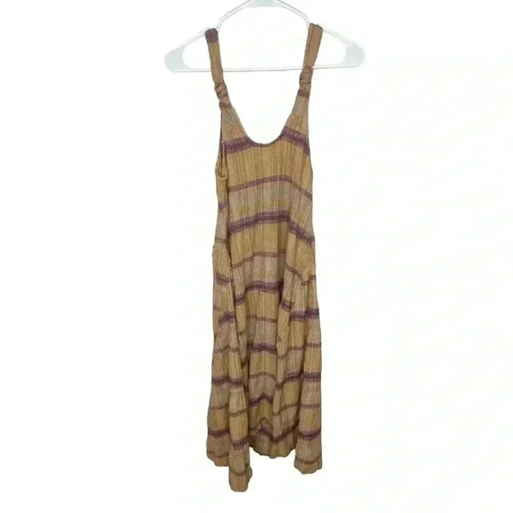 Free People Harper Striped Midi Dress Mustard Combo XS granolagirl cottage core - Picture 4 of 6
